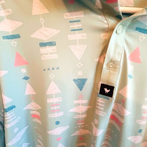 Bad Birdie Polo Shirt Mens XL Retro Print Performance Golf Bowling Stretch - Picture 5 of 12